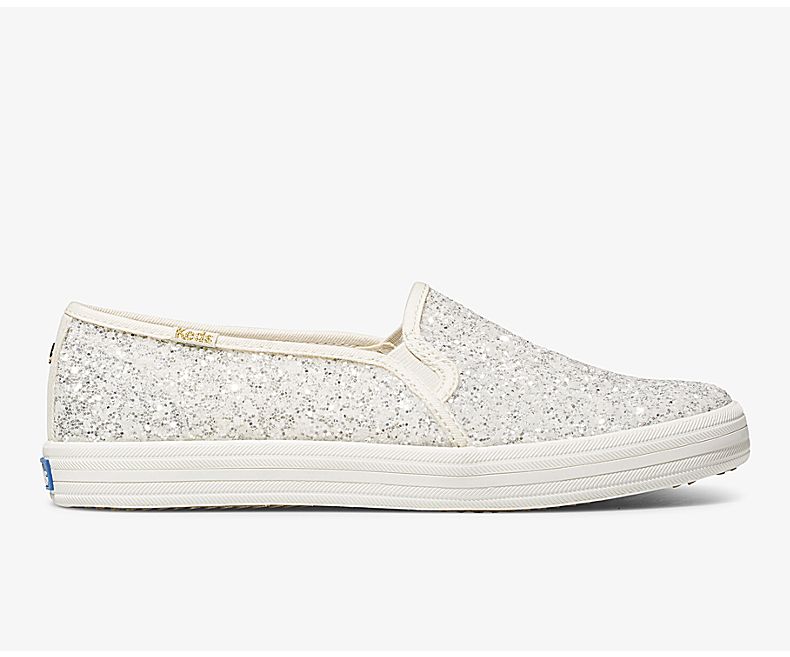 Keds Womens Cream Slip On Shoes - Keds X Kate Spade New York Double Decker Glitter 621WXYOZF